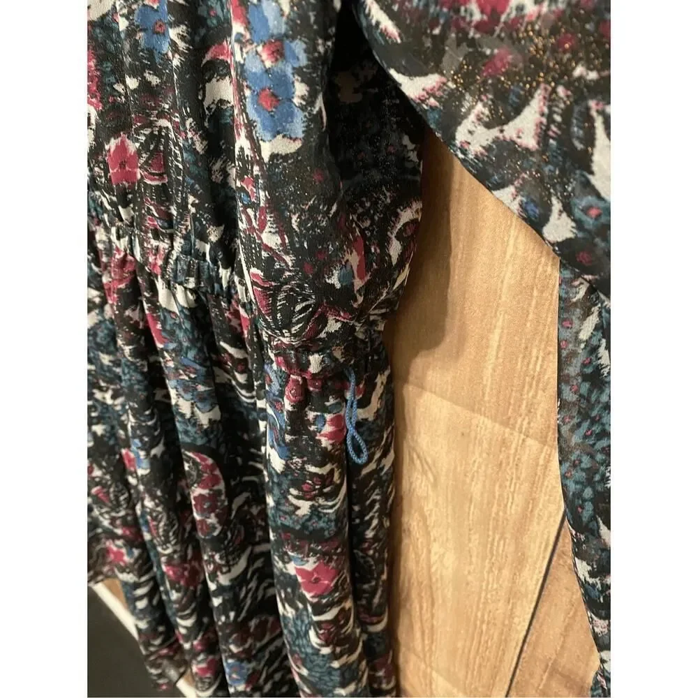 Lane Bryant size 24 NWT Dress Green Puff Long Sleeve Floral keyhole